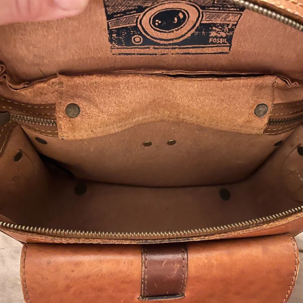 Vintage Fossil Brown Leather Crossbody Camera Box Bag Purse - Picture 4 of 8